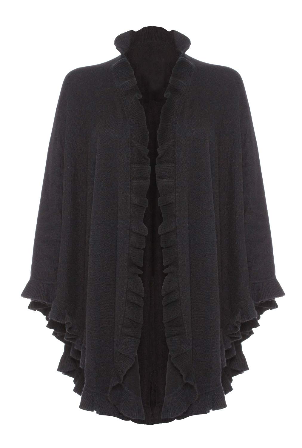 Lona Scott Women's Black 100% Lambswool Frilly Cape Wrap,