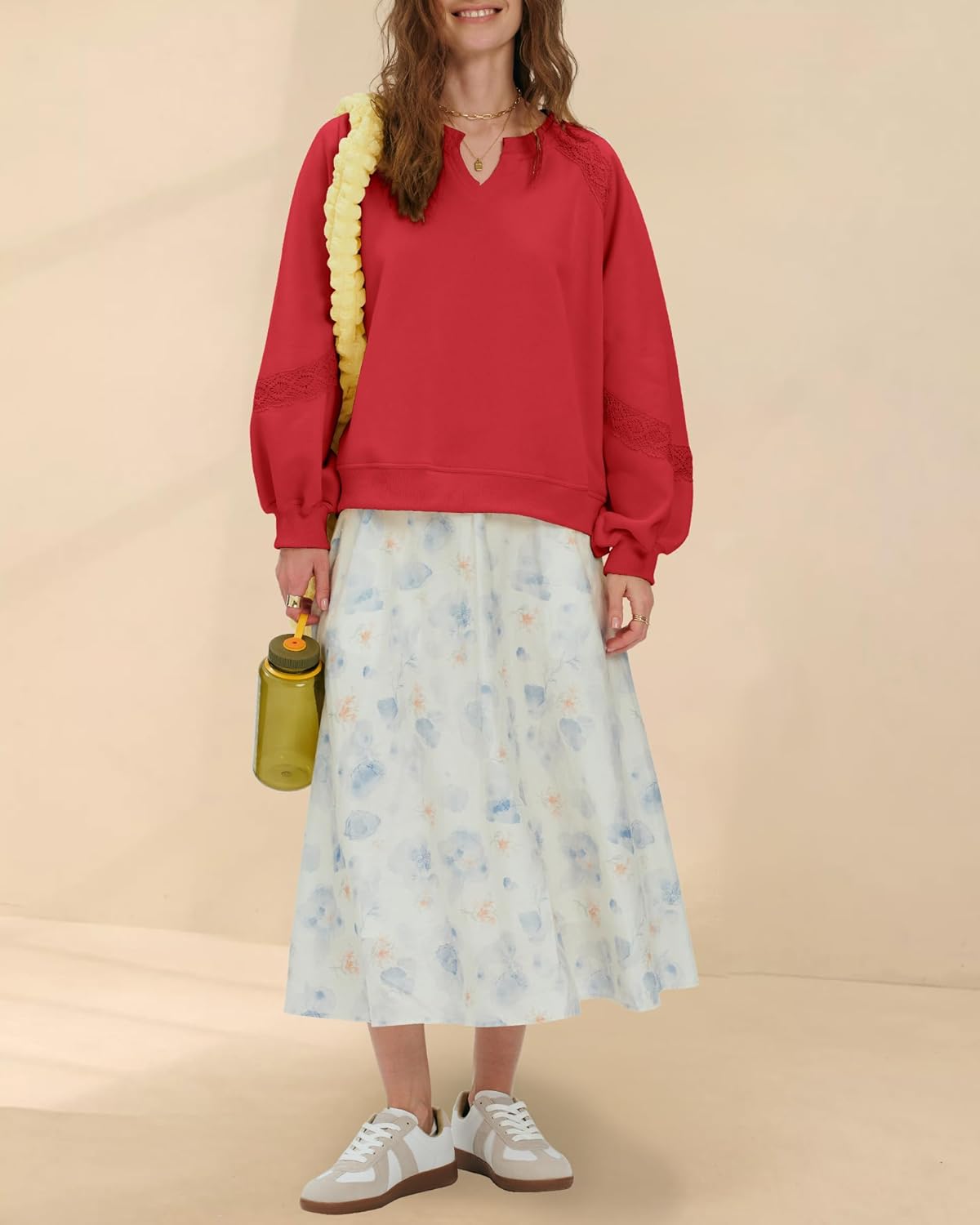 Locachy Womens Oversized Sweatshirt Embroidered Crochet Fleece Cropped Pullover Tops Fashion Outfits Clothes - Image 6