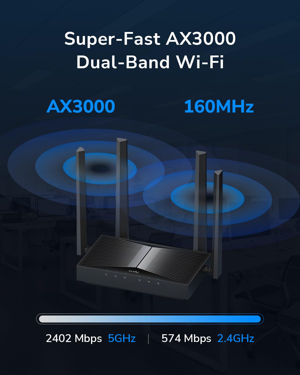 Cudy AP3000D WiFi 6 AX3000 Punto de acceso Gigabit inalámbrico de escritorio, puente Wi-Fi, formación de haz, soporta múltiples SSID, 4 antenas fijas, 802.3at/af o PoE pasivo y alimentación de 12 V CC