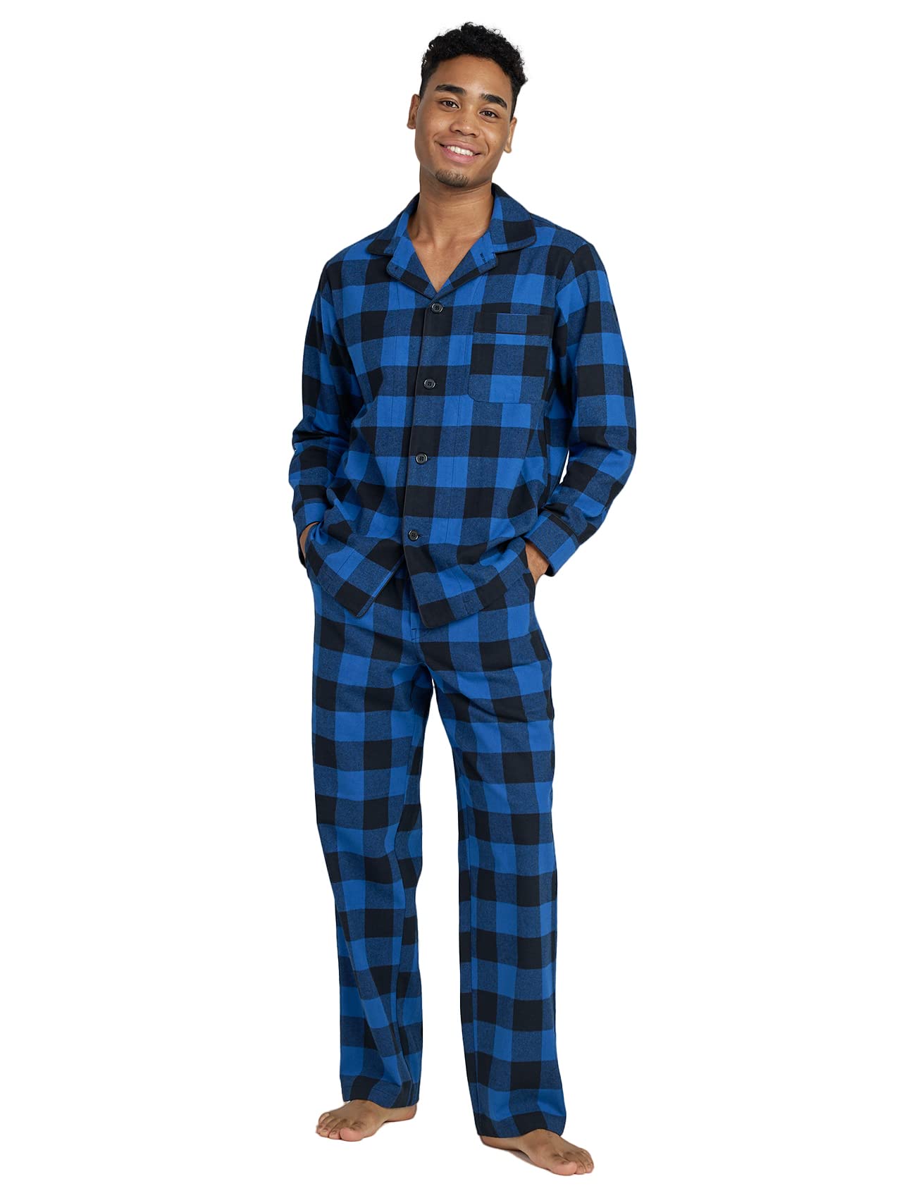 LAPASA 100% Cotone Flanella Completo Pigiama da Uomo a Quadri con Tasche e Coulisse, Set Maglia & Pantaloni M95