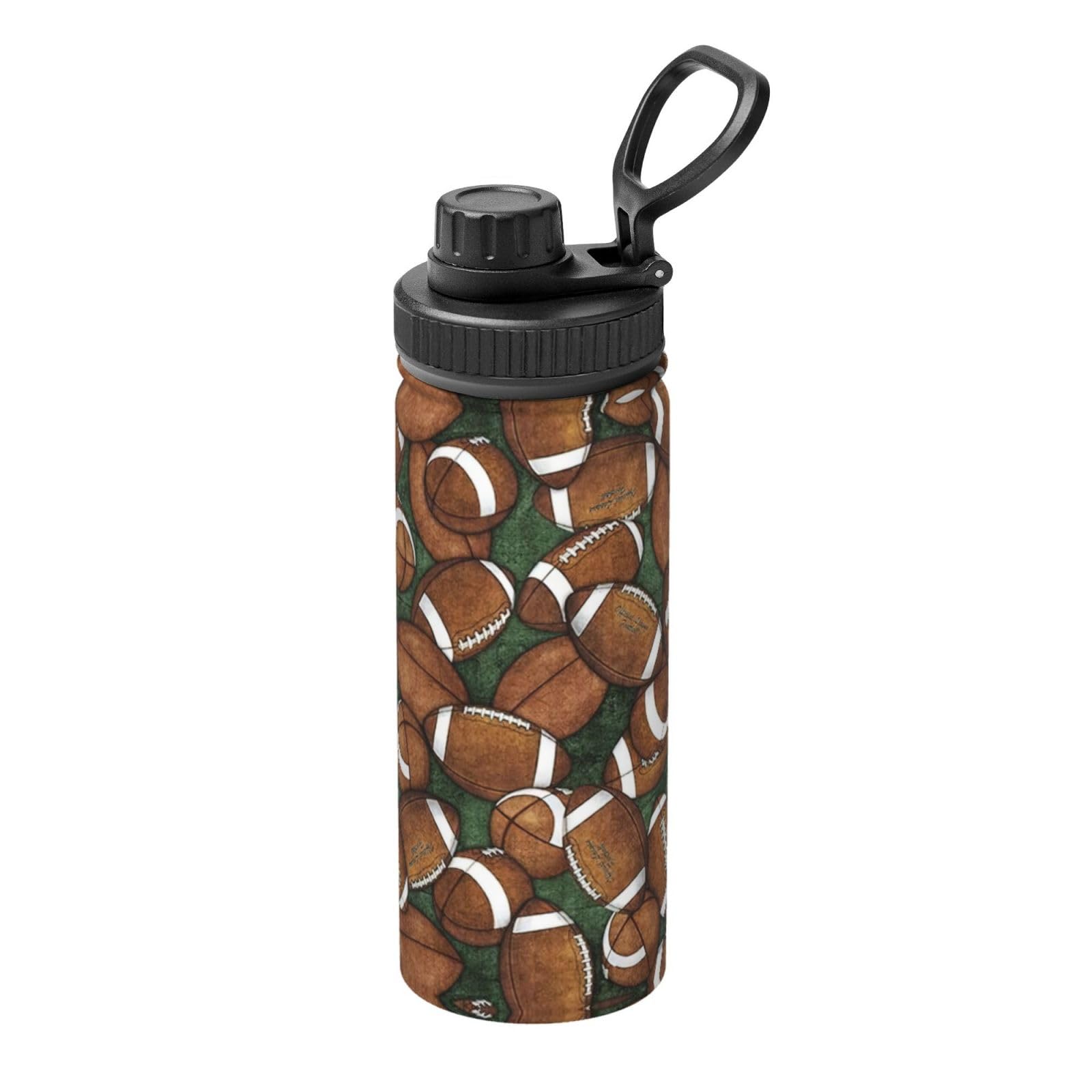 Trinkflasche aus Edelstahl, doppelwandig, isoliert, Motiv: Fußball, Grün