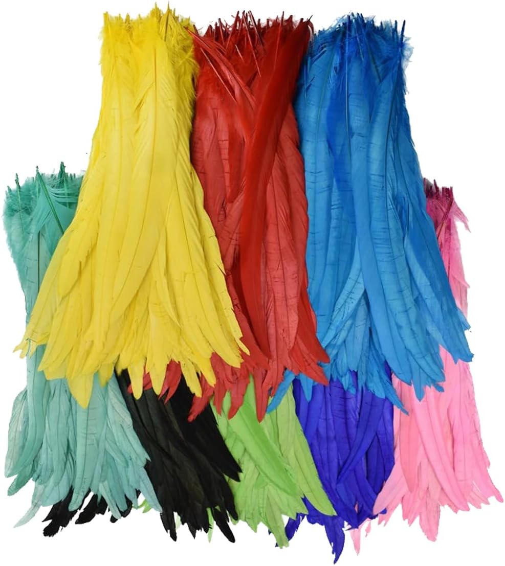 Queenbox 13.8-15.7in 100pcs Cute Craft Rooster Feathers, Bulk Natural Plume for Cosplay Costumes Clothing Jewelry, Pure White