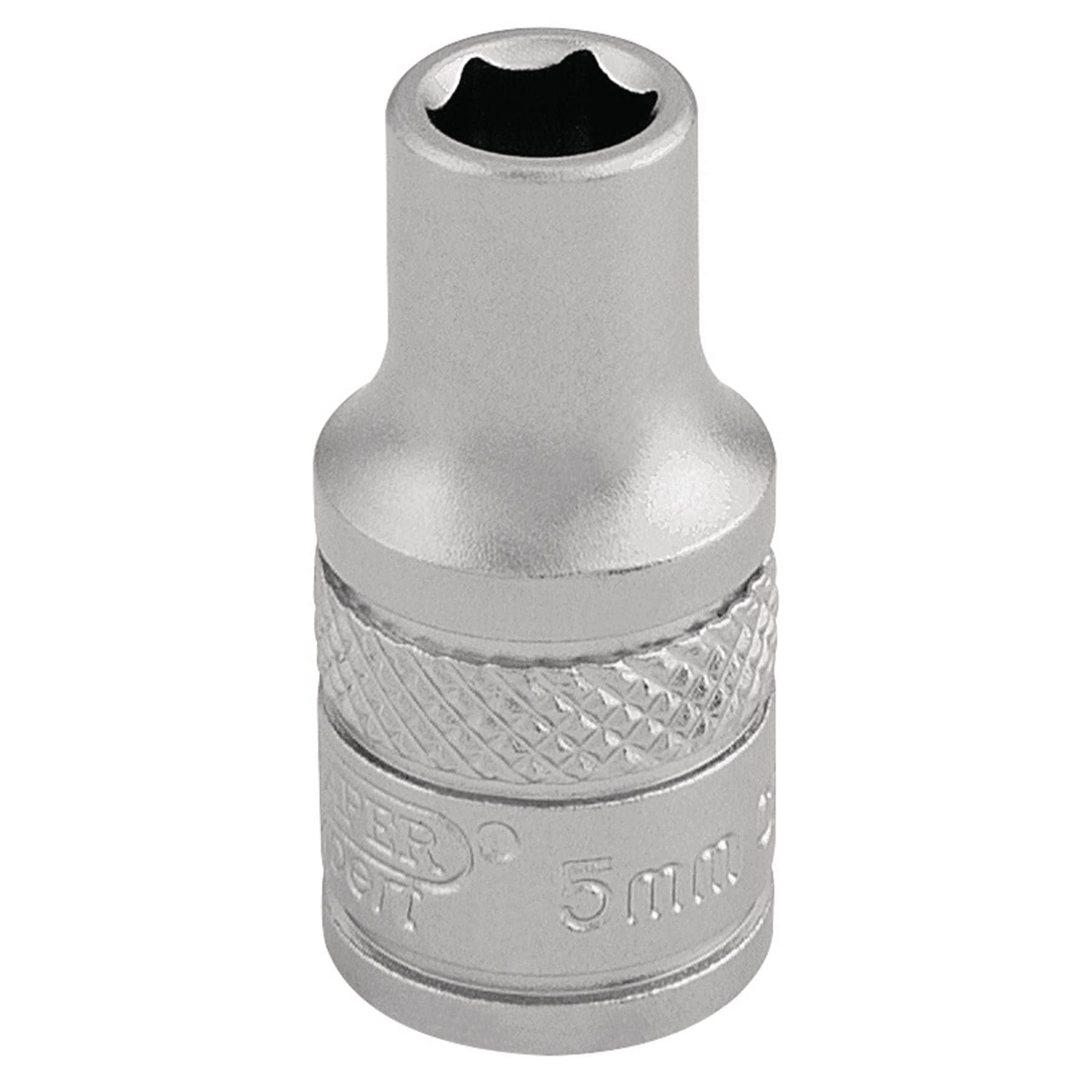 Draper 16508 1/4" Square Drive Micro Satin Chrome Metric Socket, 5 mm Size, Blue