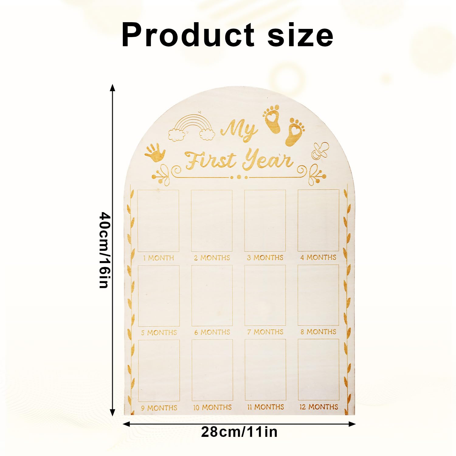 NQEUEPN My First Year Picture Frame, 16x11 Inch My First Year Photo Display Board Wooden 12 Months Newborn Milestone Wood Baby Photo Frame for Birthday Keepsake Nursery Decor Gift