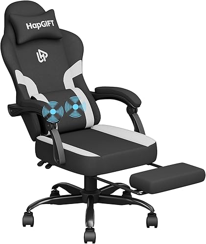 HapGIFT - Sillas para videojuegos, silla de computadora con reposapiés y soporte lumbar de masaje, silla giratoria ergonómica, sillas reclinables