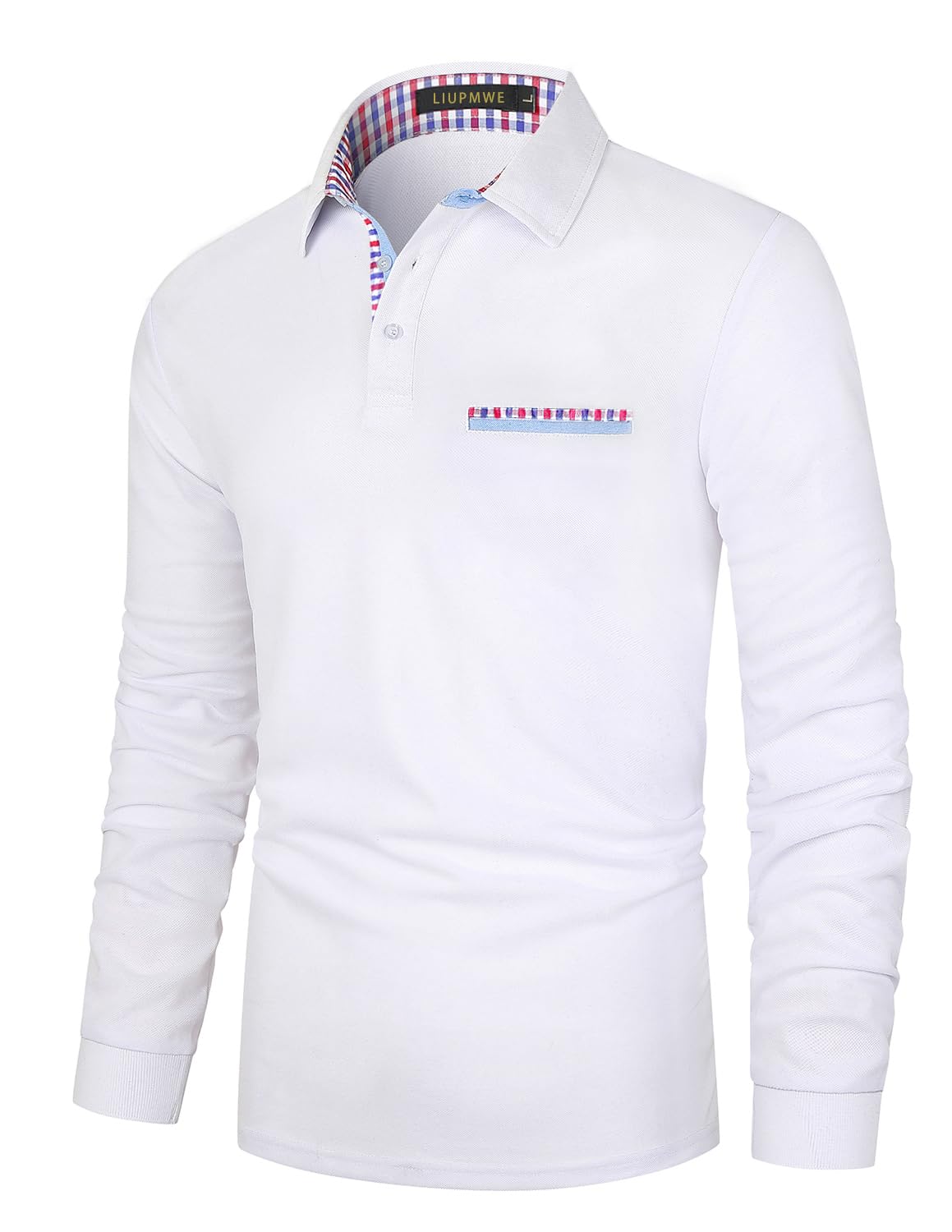 LIUPMWE Polo de Hombre Manga Larga Slim fit Golf Poloshirt Casual Cuadros a Cuello Deporte Camisas con Bolsillo