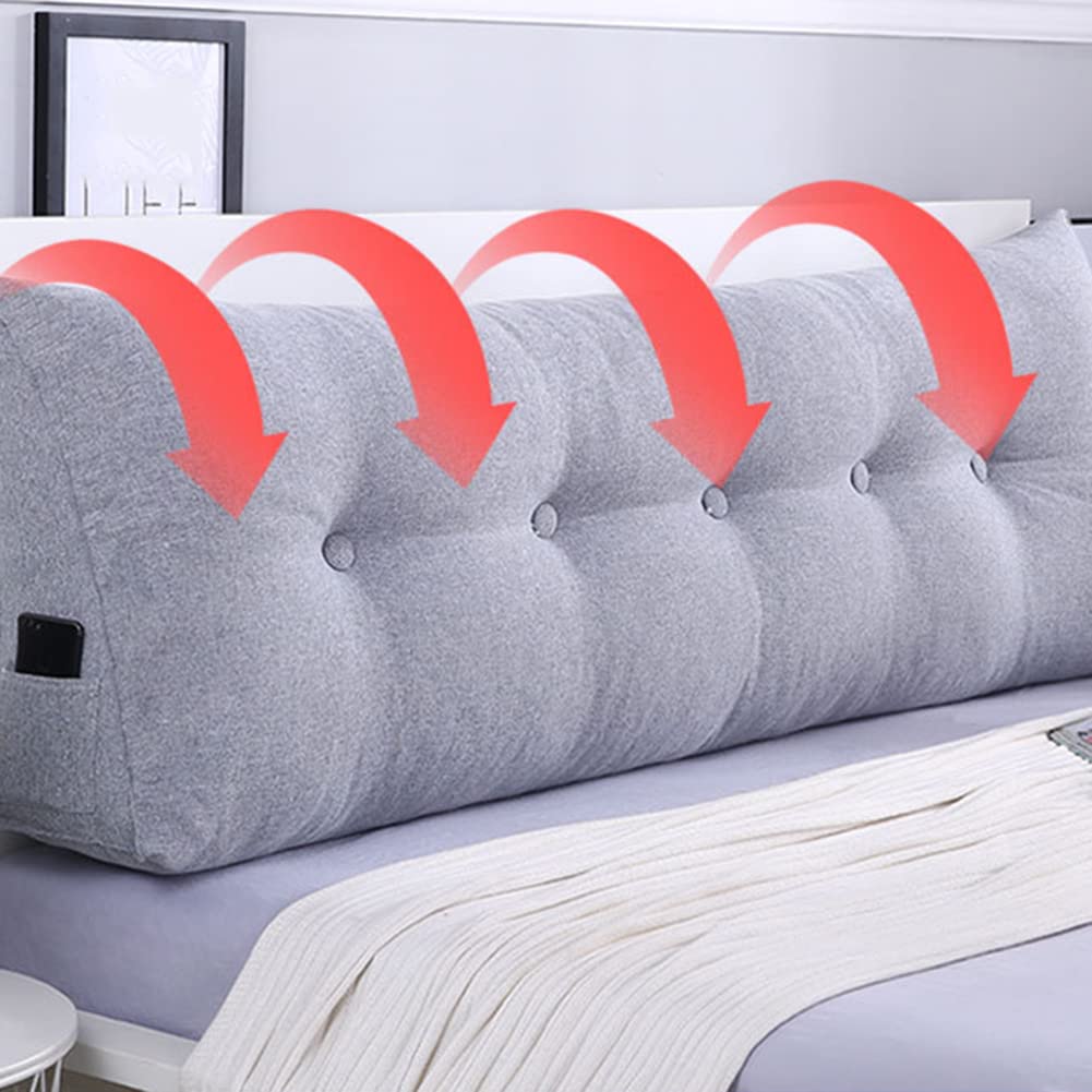 Grand Coussin Triangulaire Tête De Lit 80x20x50 Cm – Coussin Lecture Dos Confortable En Coton Lin – Idéal Pour Lire, TV Ou Détente