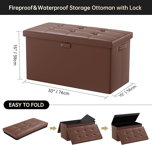 Miniatura 3 de DocSafe Otomana de Almacenamiento con Cerradura, Banco Plegable Ignífugo de 30 Pulgadas, Reposapiés, Taburete, Baúl de Almacenamiento Seguro para