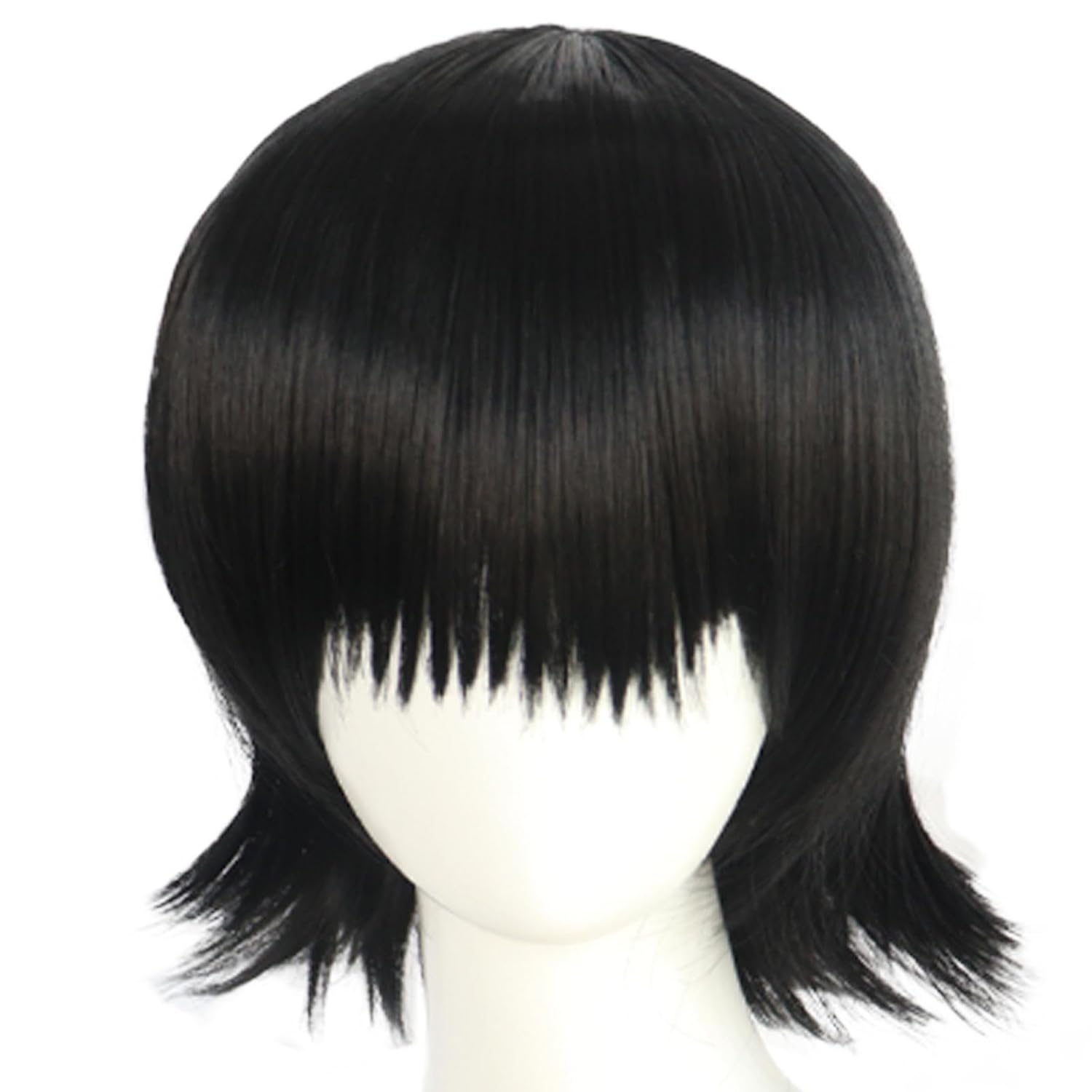 Short Black Cosplay Wig with Bangs Short Black Wavy Wigs for Women Adult Funny Wigs for Women Anime Halloween Costume Party Outfit+ Hair Cap
