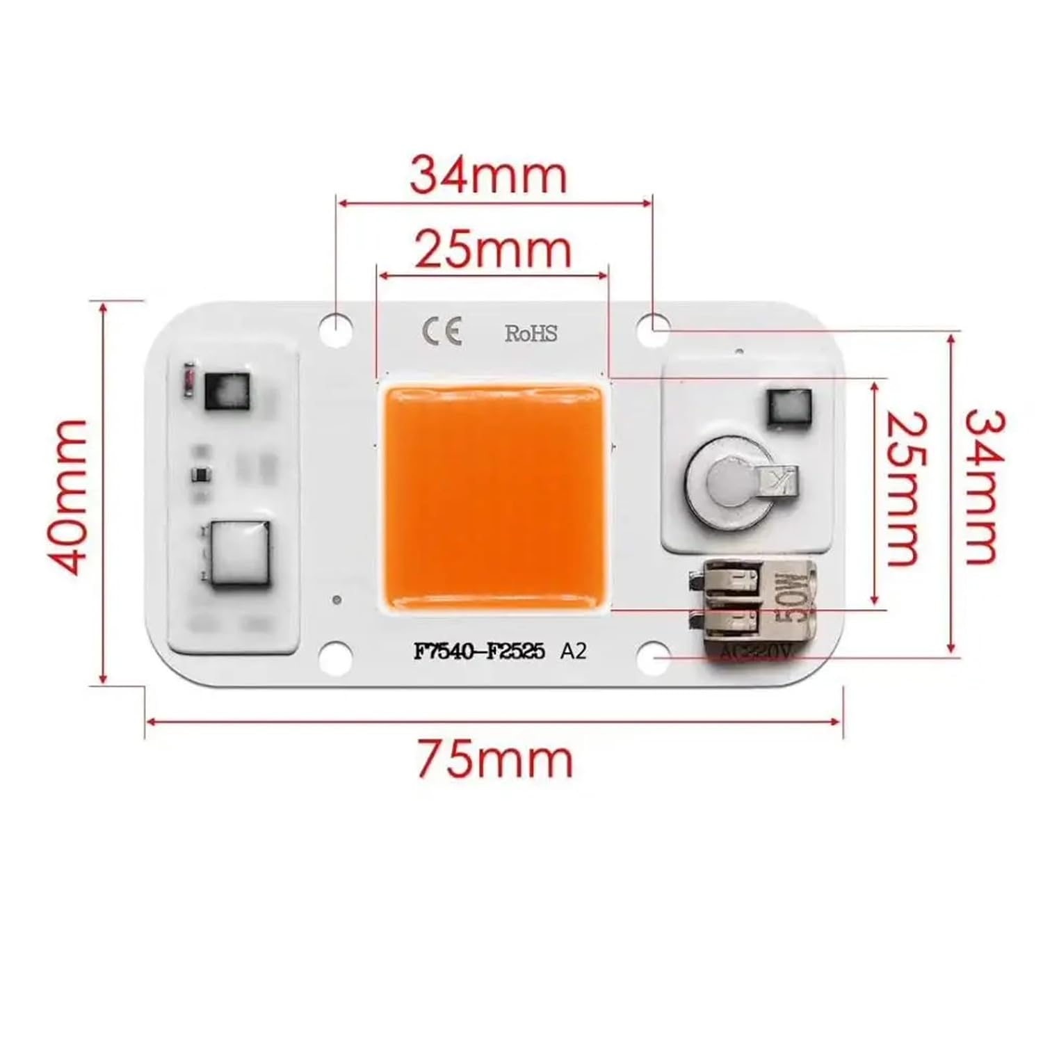 LED COB RGB Chip 50W AC220V No Need Driver Outdoor Plant lamp Full Spectrum Growing Tent Box Indoor Aquatic Plant Lighting(Red,AC110V)