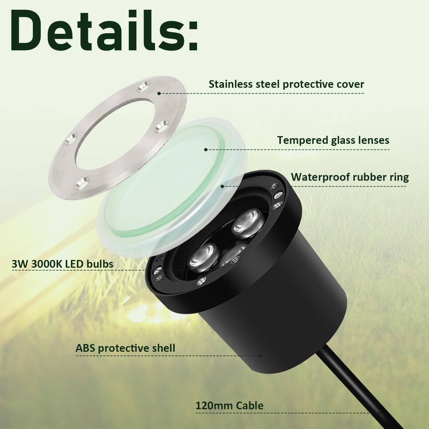 Fiqops 8er Set Bodenstrahler außen mit LED 3W Warmweiß Lich IP65,Bodeneinbaustrahler aussen Schwarz matt rund,Bodenleuchten befahrbar 230V,Bodeneinbauleuchten für Boden Garten Pool Pflanzen