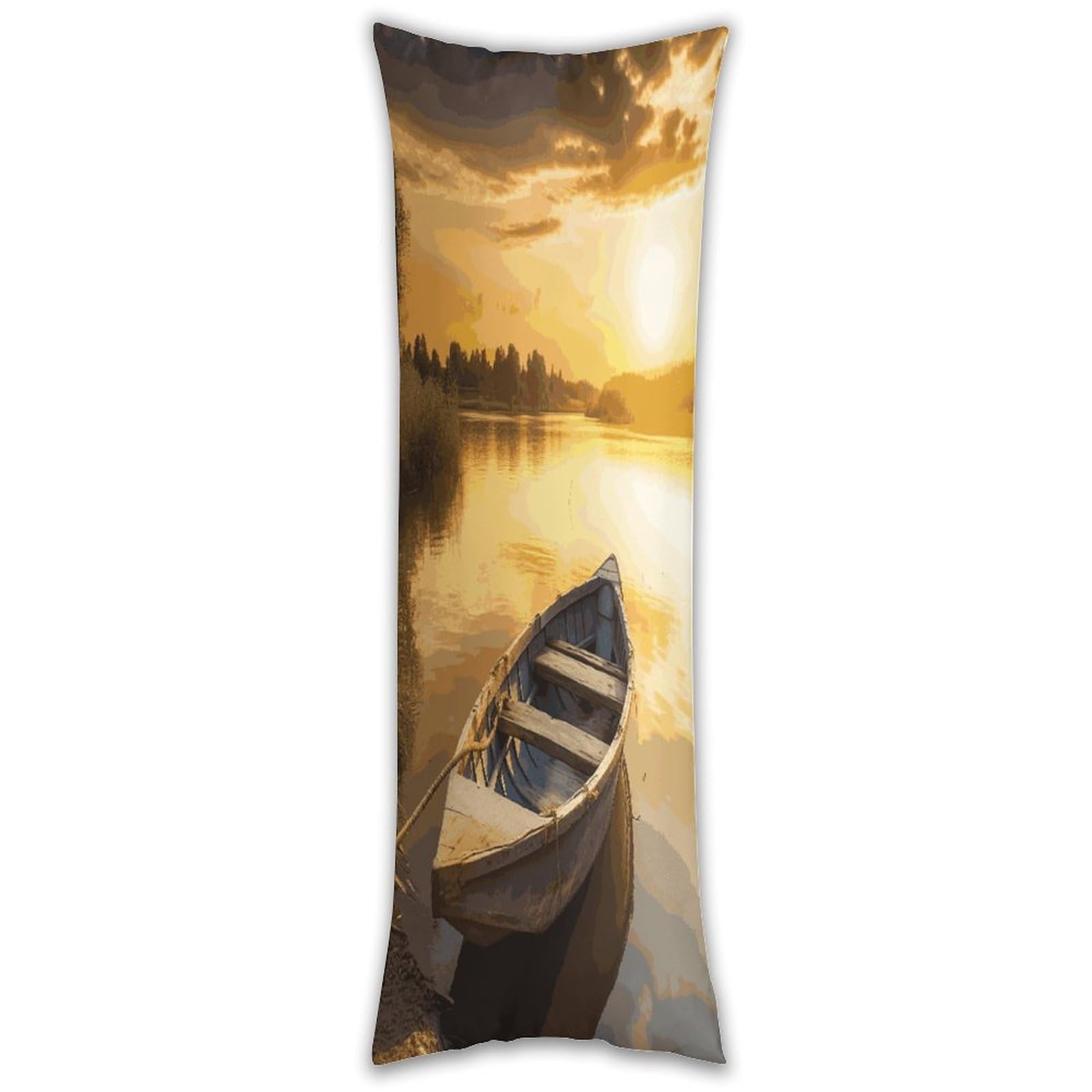 River Sunset Wooden Boat Long Pillow Case with Zipper Ultra Soft Microfiber Long Pillow Cover Breathable Body Pillow Protector Soft Wrinkle Pillowcase for Bed Sofa Bedroom 53 X 19 in
