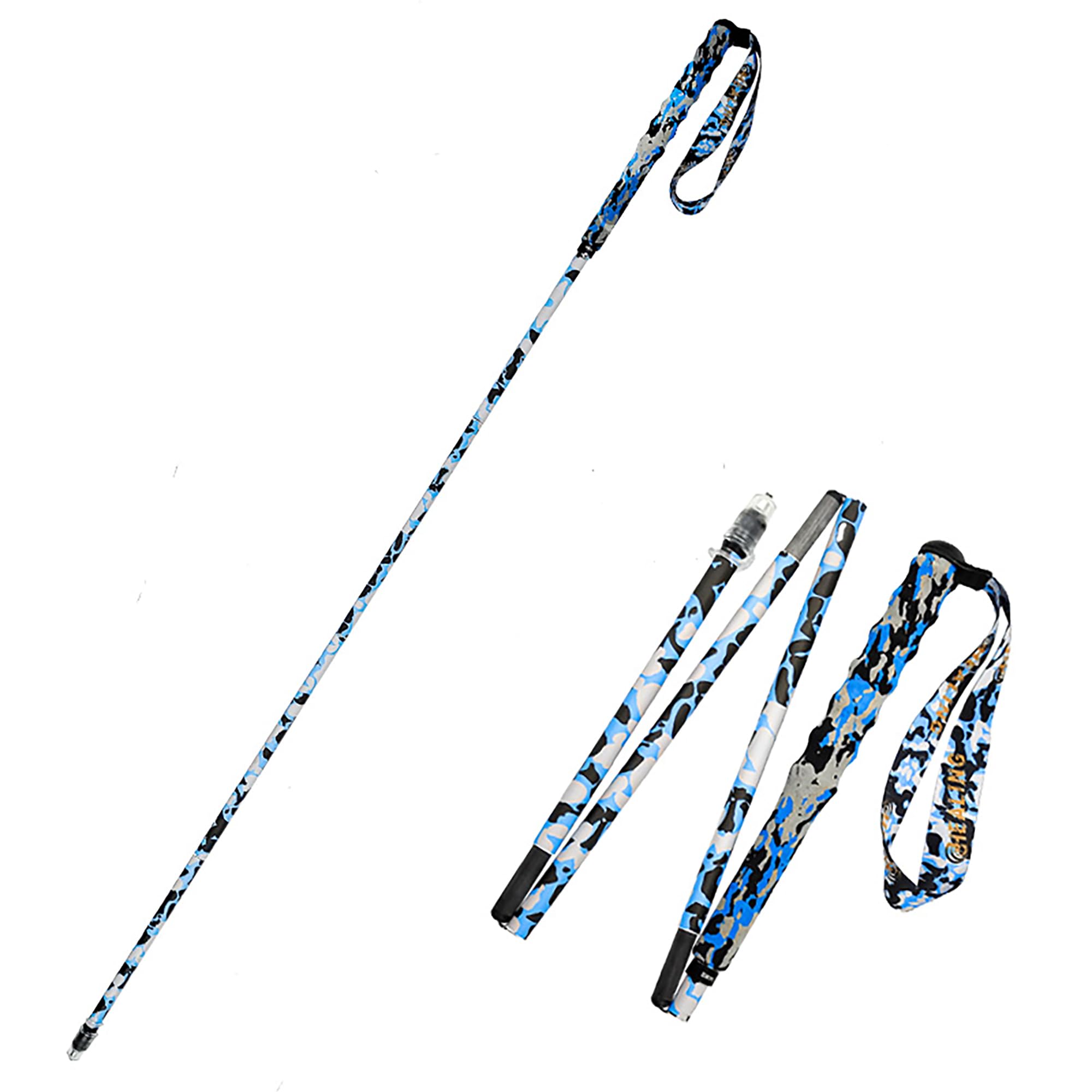 O kijki trekkingowe 【ultralekkie】110 g włókno węglowe, 5 sekcji, zestaw 2 szt., niebieski kamuflaż, 110 cm, sprzęt turystyczny i wspinaczkowy, regulują wilgotność, z torbą do przechowywania, uniseks