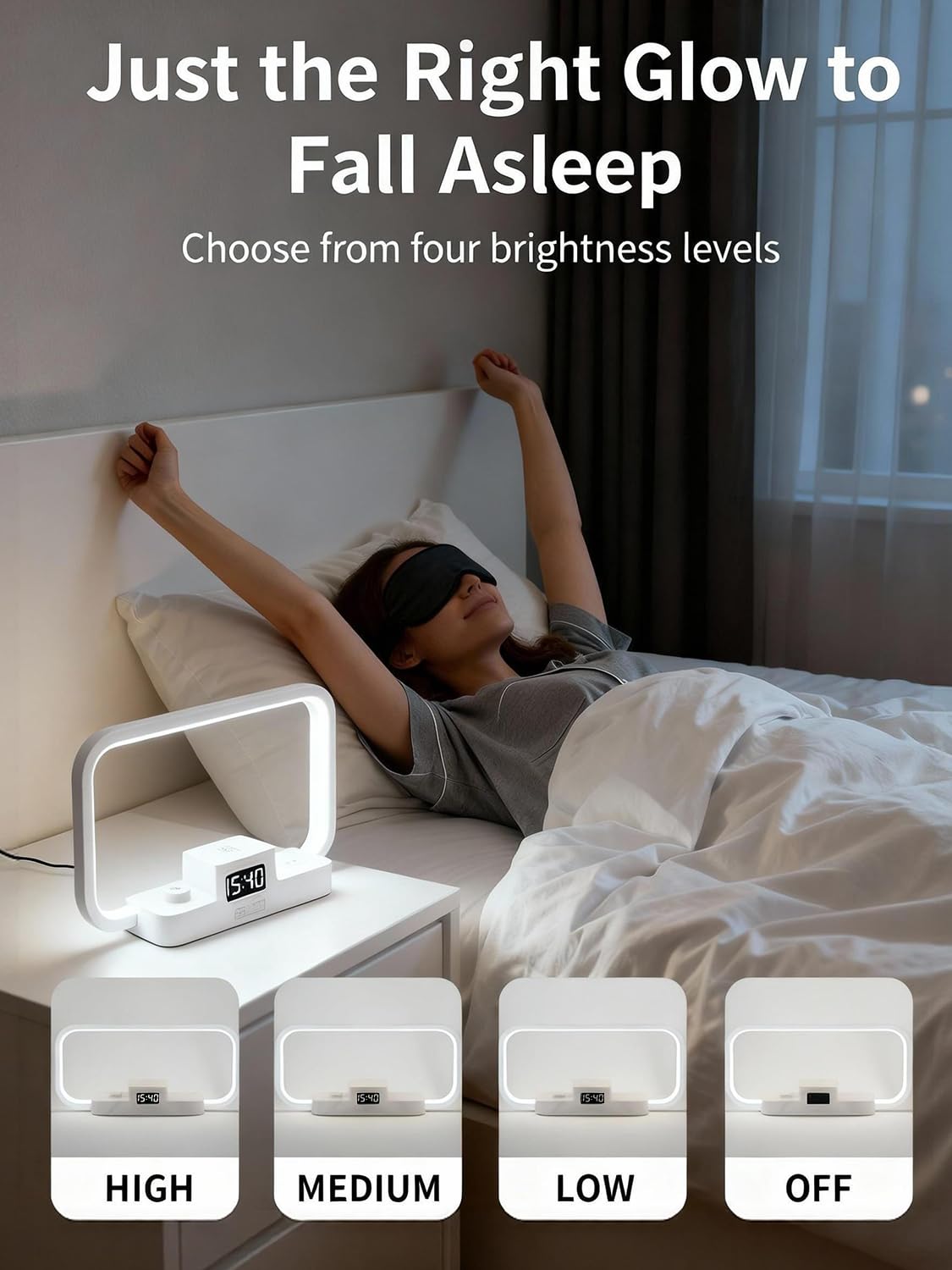 KZT Lampe de Chevet Chargeur sans Fil 4 en 1 avec Port USB LED Horloge, Blanc