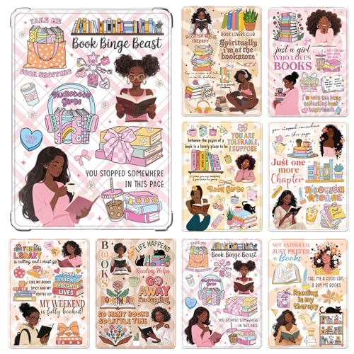 TAKEALOOKO Insert Cardstock Paper for Kindle - 8Pcs Black Girl Colorful Reading Theme Back Cover Inserts Decorative Cards for E-Readers, Compatible with Paperwhite 5 & 6 (11-12th Gen)