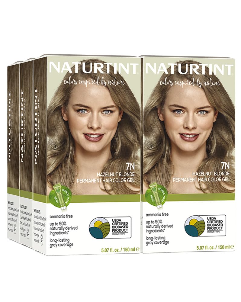 Naturtint 7N Hazelnut Blonde Permanent Hair Color (Pack of 6), Ammonia Free, Vegan, Cruelty Free, up to 100% Gray Coverage, Long Lasting Results (Packaging may vary)