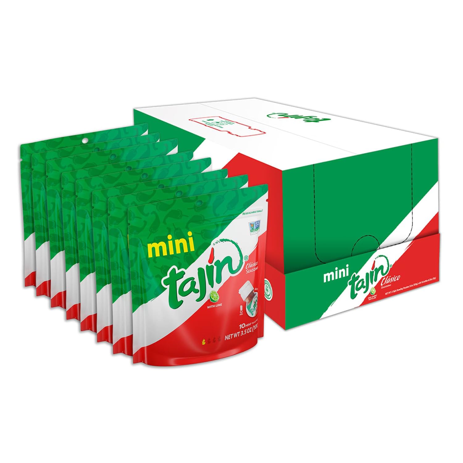 Tajin Clásico Seasoning Mini Pouch,0.35 Ounce, 10 Mini Bottles (Pack of 8)