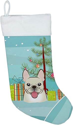 Caroline's Treasures Árbol de Navidad y bulldog francés, medias colgantes para chimenea, decoración de fiesta de Navidad, decoración familiar de
