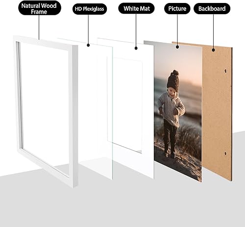 Vista 513 de KINLINK Marco de fotos A4 natural, de madera maciza con plexiglás acrílico para fotos A5 con paspartú o A4 sin paspartú, marco de fotos para mesa