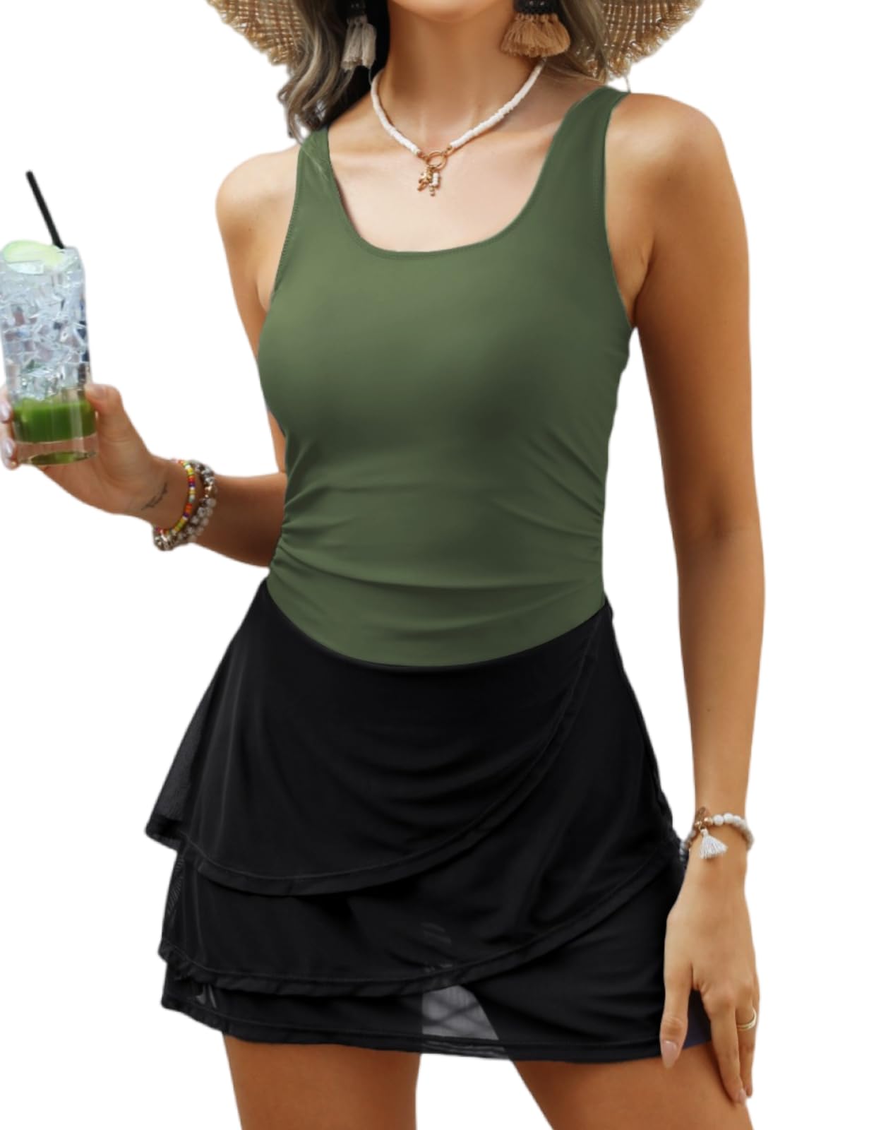 CiCiBird Women One Piece Tummy Control Swimsuit Modest Swim Dress Bathing Suit Skirt Swimwear