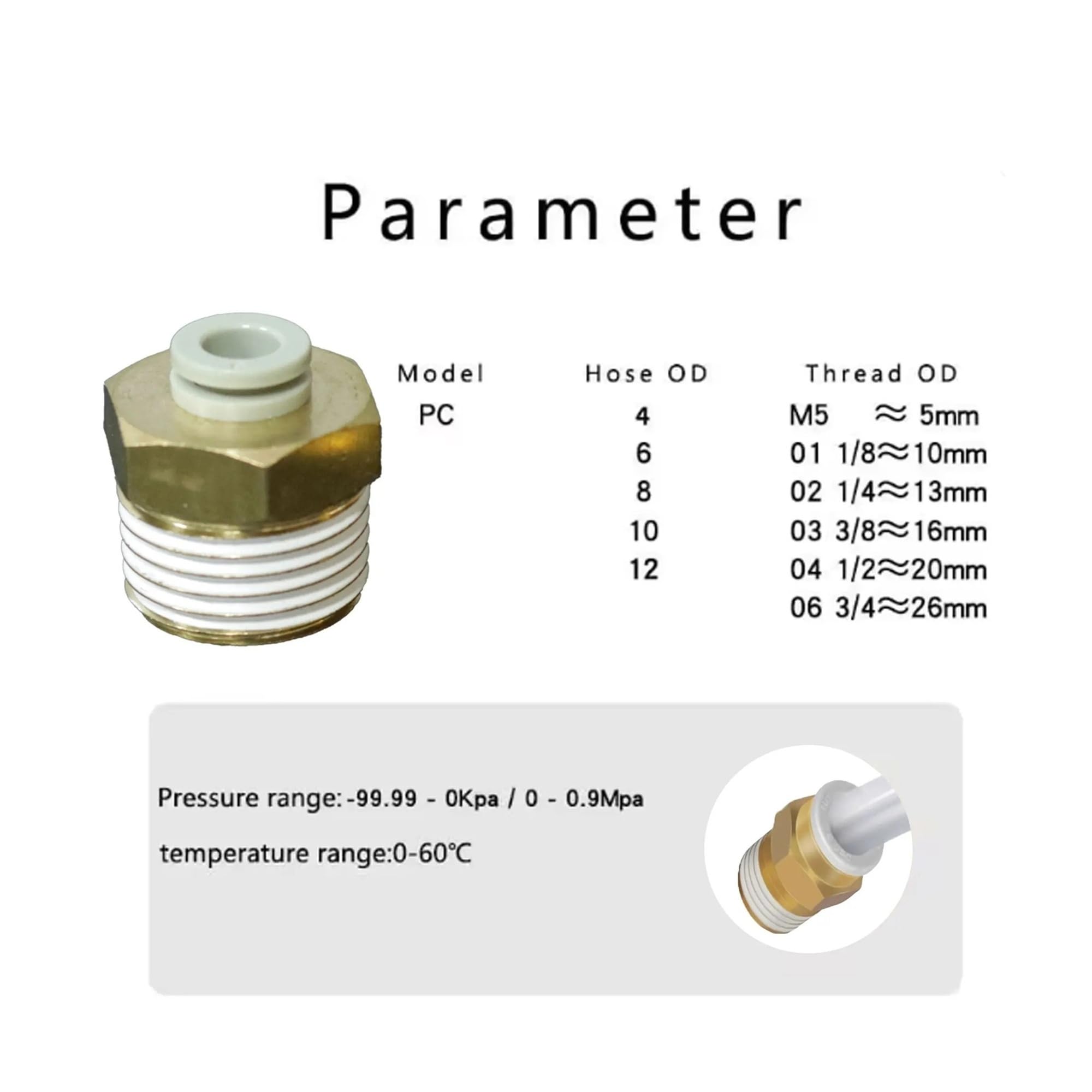 10 pezzi Raccordo connettore aria pneumatico PC 4 mm 6 mm 8 mm 10 mm 12 mm Filettatura 1/4" 1/8" 3/8" 1/2" Raccordi for tubi flessibili Connettori rapidi for tubi(PC12-02)