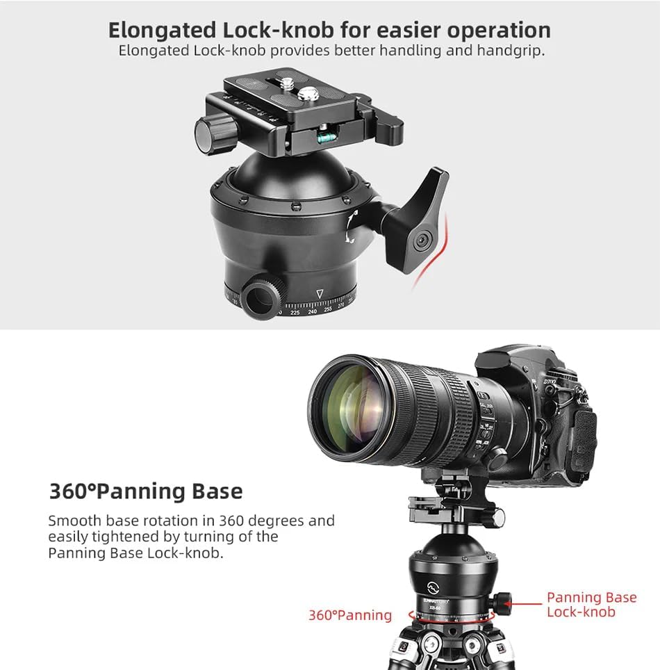 SUNWAYFOTO XB-60DL 60mm Tripod Ball Head w Arca Compatible Duo Lever Screw Clamp Low Profile