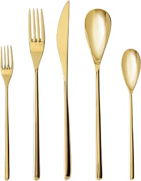 Fortessa Dragonfly 18/10 Stainless Steel, 20 Piece Flatware Set Service for 4, Brushed Gold