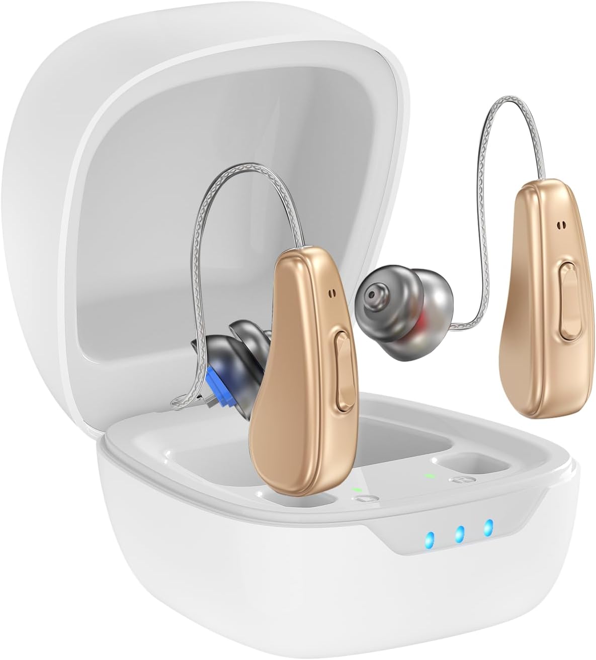Hearing Aids for Seniors with 5 Volume Levels, Rechargeable, Noise Cancelling, Simple Operation, White