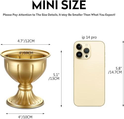 Miniatura 2 de 10 jarrones dorados para centros de mesa, mini jarrón de metal dorado para flores, pequeño cuenco floral, pieza central decorativa para bodas,