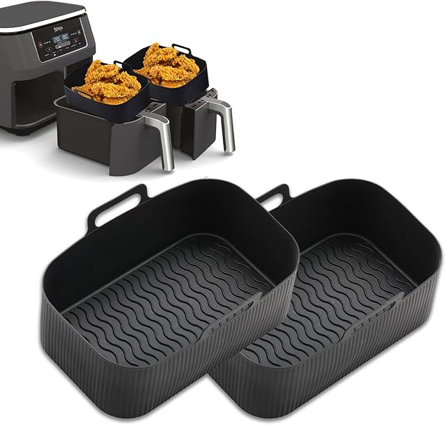 Silicone Air Fryer Liners for Ninja Air Fryer Dual, Reusable Air Fryer Silicone Liner for Ninja Air Fryer Accessories, Airfryer Liners Airfryer Accessories for Ninja Dual Air Fryer Accessories,2xblack