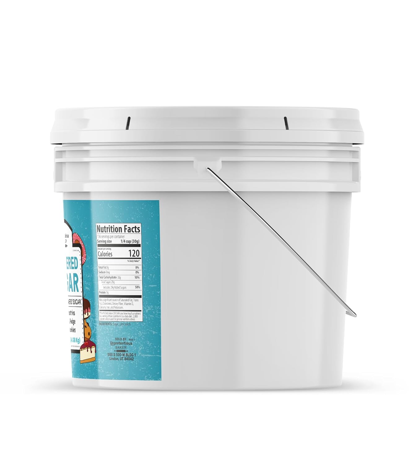 Unpretentious Powdered Sugar, 2 Gallon Bucket, Confectioners Sugar, For Baking, Candy Making, Desserts (144 Ounces)