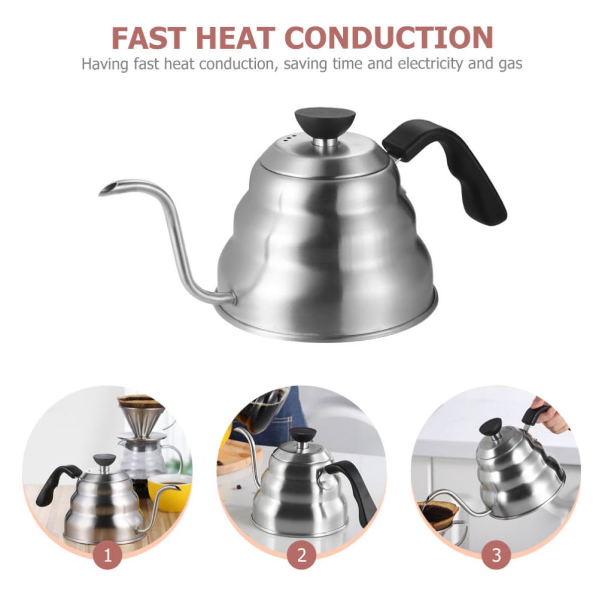 Bollitore per Caffè a Collo di Cigno 1000ml in Acciaio Inox | Compatibile con Piani Cottura a Induzione a Gas, Beccuccio lungo Gocciolamento, Raccolta Rapida Dell'acqua