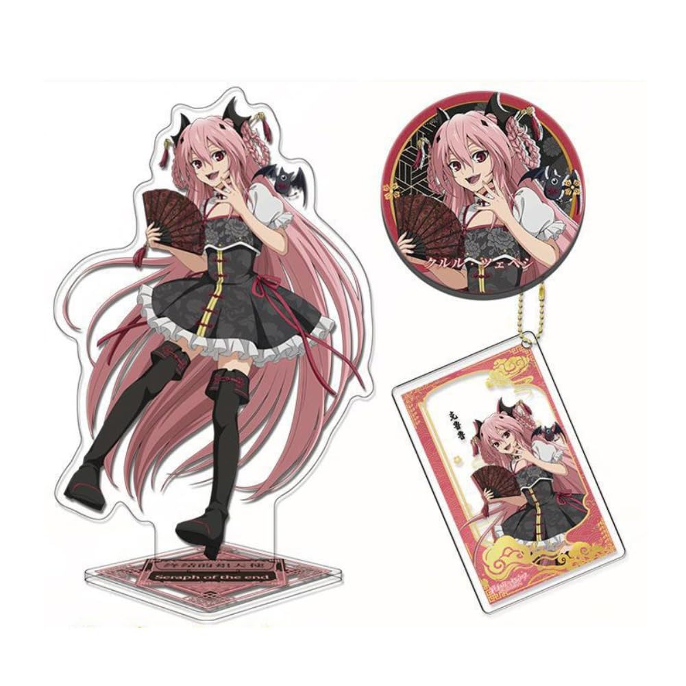 End Seraph Goods 3pcs Set Yuichiro Hyakuya Figure Badges Mikaela Hyakuya Keychain Pendant Guren Ichinose Acrylic Stand for Fans (A)