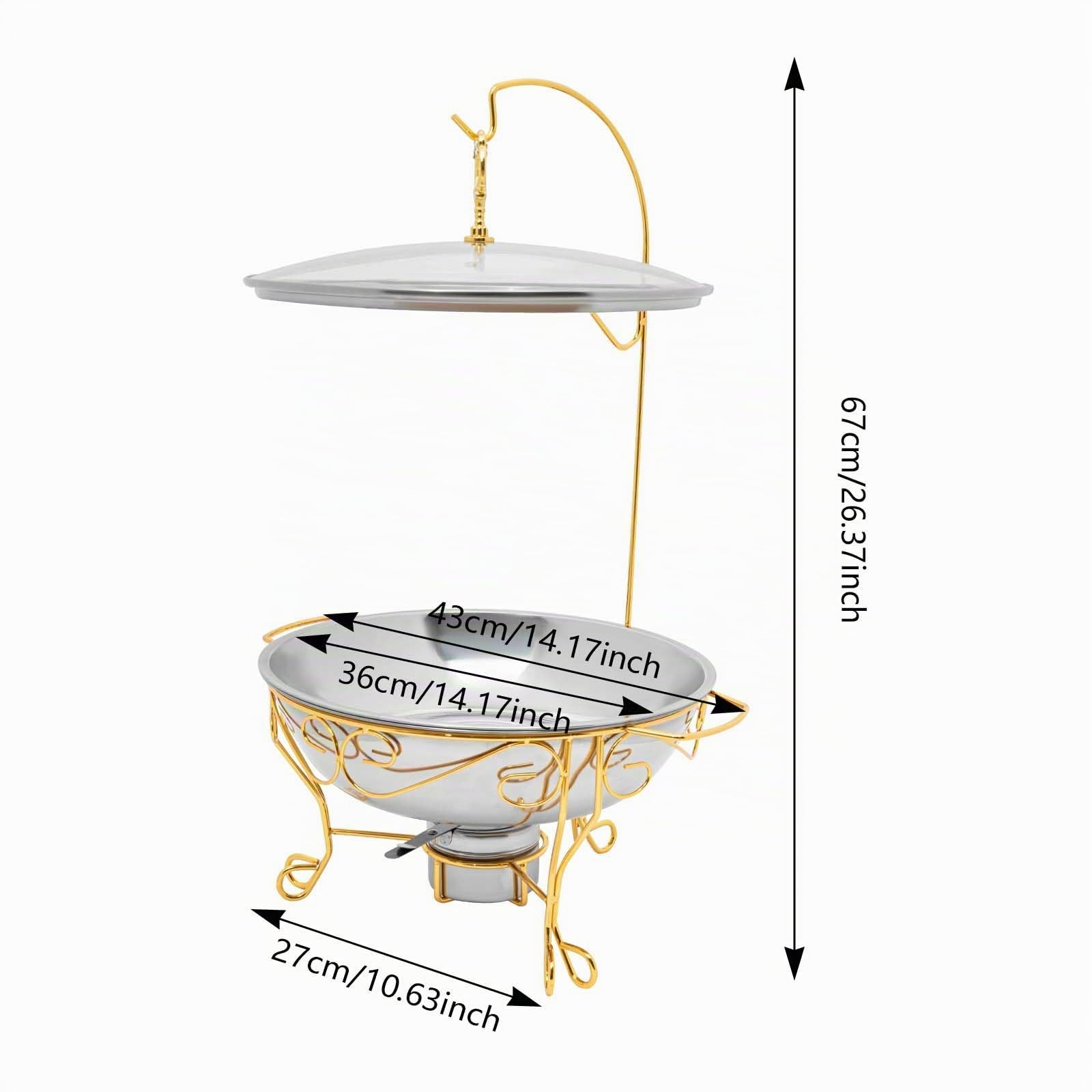 Set chafing dish rotondo da 6 litri con base in acciaio inossidabile, contenitore per mantenere il cibo caldo, coperchio e manico isolante, riscaldamento a lampada ad alcool, per buffet, feste