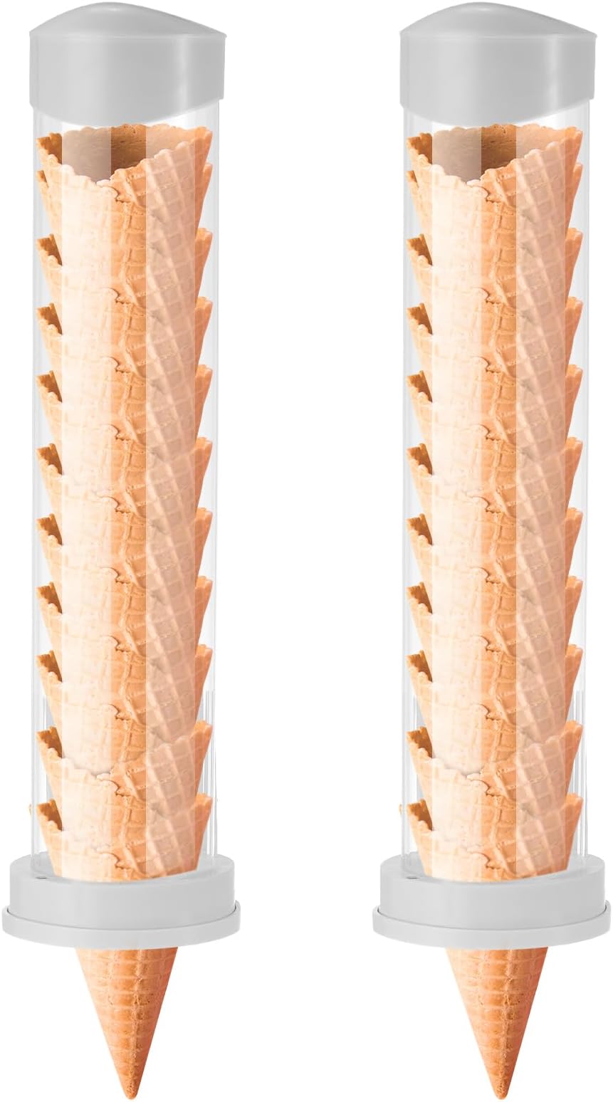 Tioncy 2 Pcs Ice Cream Cone Dispenser Waffle Cones Holder, 16'' L x 3'' Dia, 4 Count, Clear, PVC, Silica Gel, Anti-drop Design, Transparent, Versatile Mounting, High Capacity, Wide Compatibility