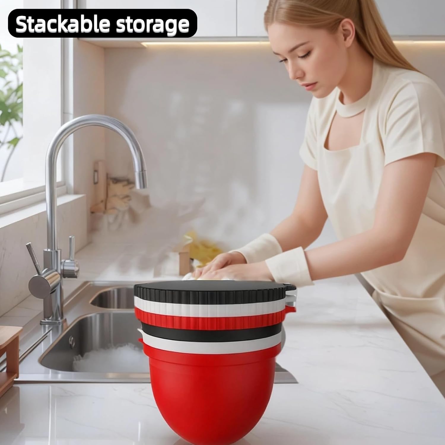 UCEDER Upgraded Silicone Bowl Liners for KitchenAid 5 Qt Mixers,Thickened Silicone Liners Fits Tilt-Head Stand Mixers,Dishwasher Safe,Replacement Bowl Accessories for Baking (Red & Black & White, 3)