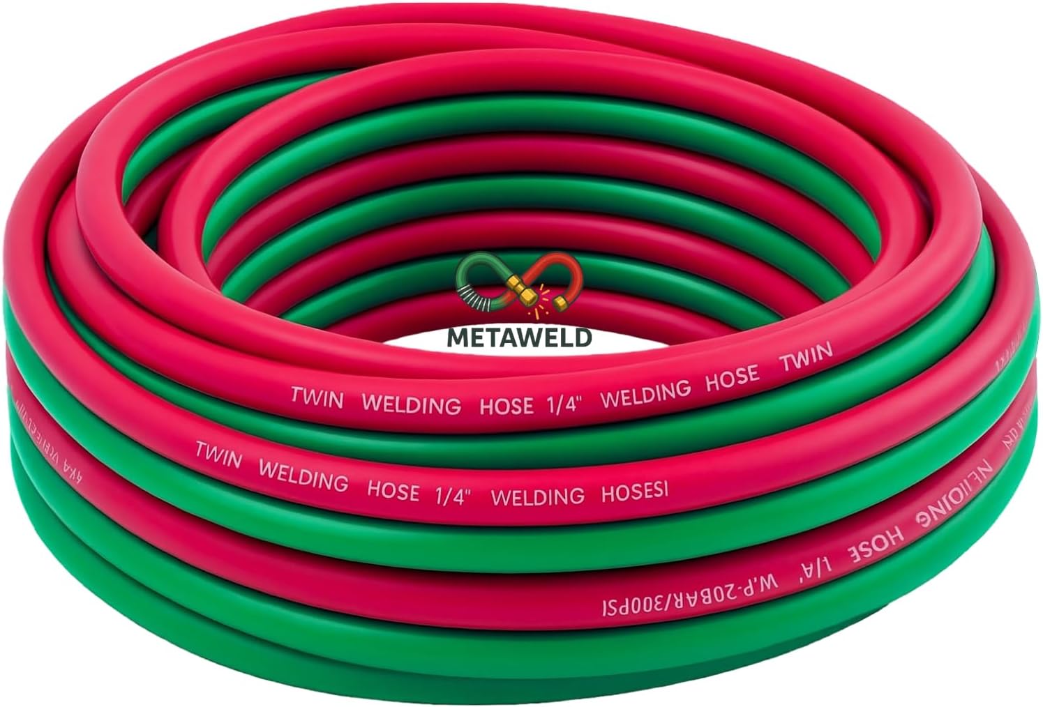 Oxygen Acetylene Torch Hose 1/4" × 25 FT – Grade R Twin Torch Hose with 9/16"-18 B Brass Fittings