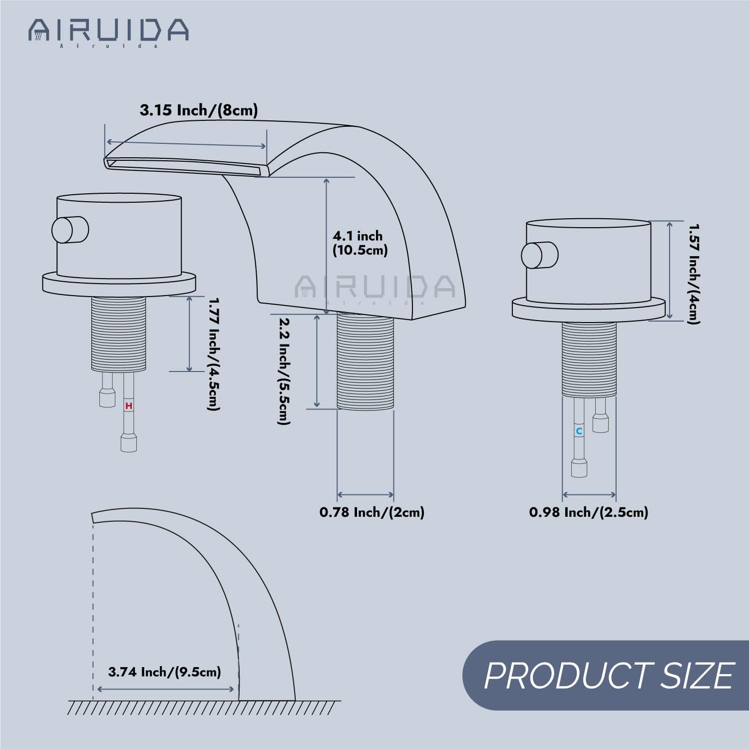 Limited Stock Airuida Waterfall Widespread Bathroom Sink Faucet Matte Black Deck Mounted with Pop Up Drain 8-16 Inch Double Handles 3 Holes Commercial