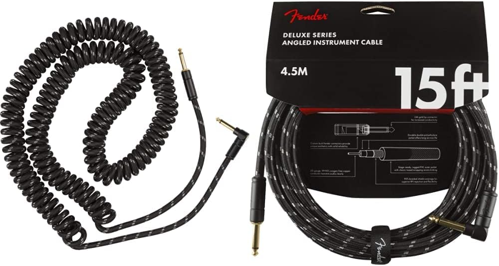 Fender Deluxe Series Coiled and Straight Instrument Cables, Black Tweed