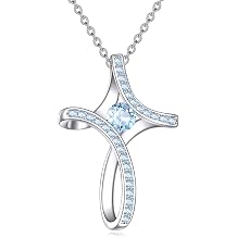 Cross Necklace for Women 925 Sterling Silver Birthstone Necklace Sideways Cross Necklace Birthstone Jewelry Gifts