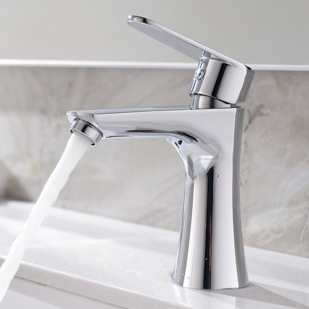 Heselian Best Value Single Lever Round Spout Monoloc Mono Chrome Basin Bathroom Sink Mixer Taps, Washroom Chrome Taps ¡­