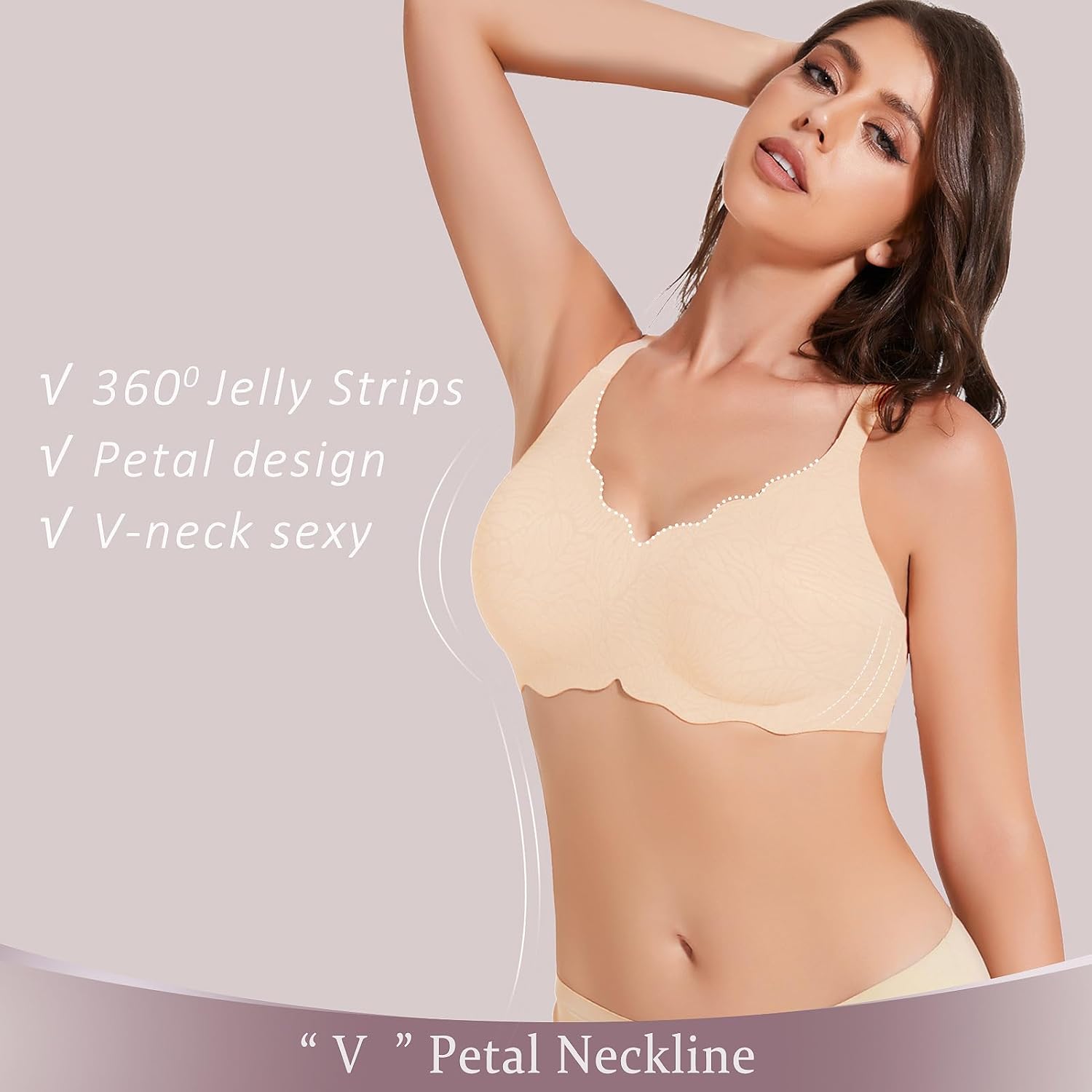 Floral Wireless Bras for Women No Underwire Seamless Bralettes for Women with Support V Neck Wavy Womens Bras - Image 2