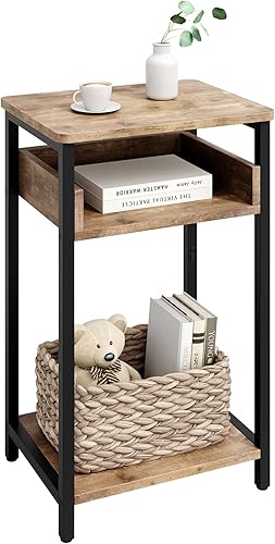 Mesa auxiliar, mesa de gama alta de 25 pulgadas, mesita de noche pequeña para sala de estar, dormitorio y oficina, color gris y negro