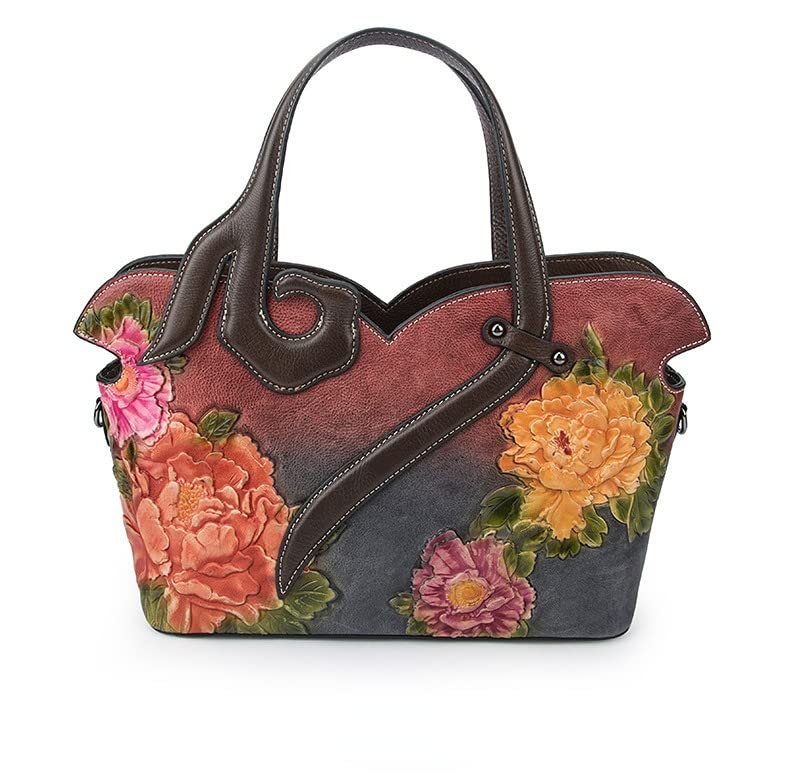 Sac fourre-tout en cuir véritable violet à fleurs pour le quotidien actif des femmes