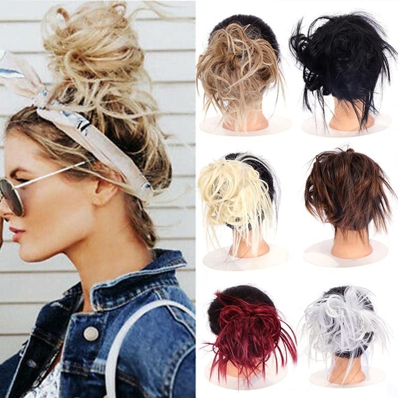 Kok z włosów Syntetyczny kok do przedłużania rozczochrany kok Scrunchie Krótkie proste z elastycznymi gumkami do włosów Updo Treska Odporna na ciepło dla kobiet Przedłużanie włosów w koński ogon