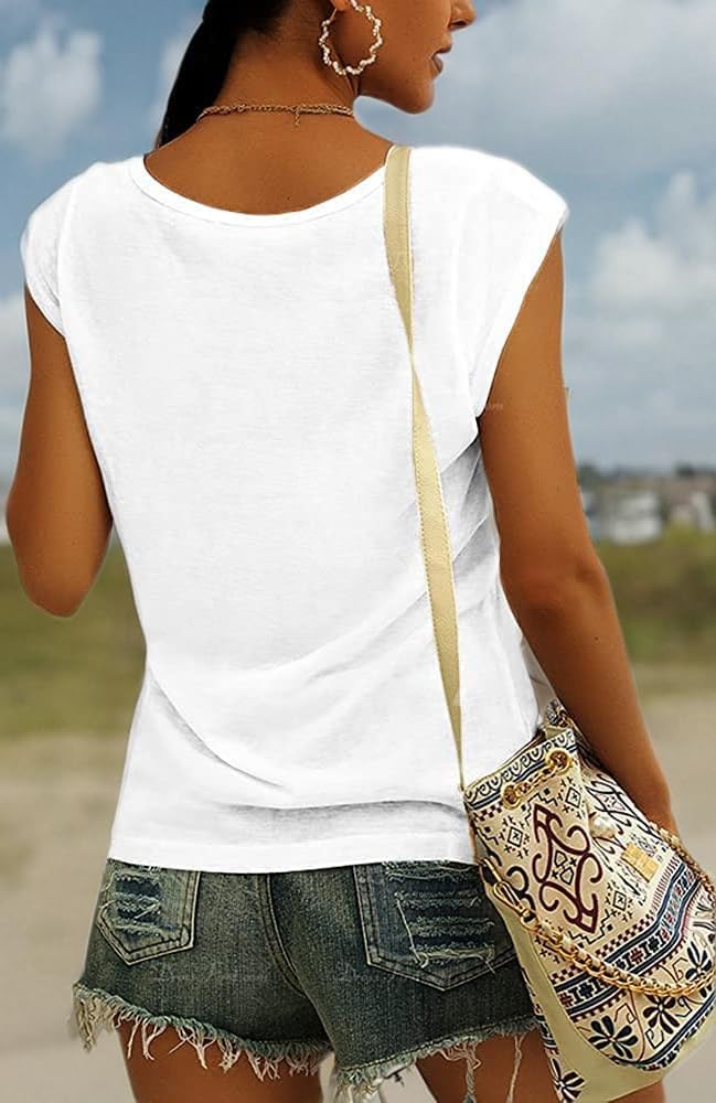 Fazortev Womens Cap Sleeve Blouses Rose Graphic Tees T-Shirt Casual V Neck Tank Tops Loose Fit Summer Basic Shirts - Image 4