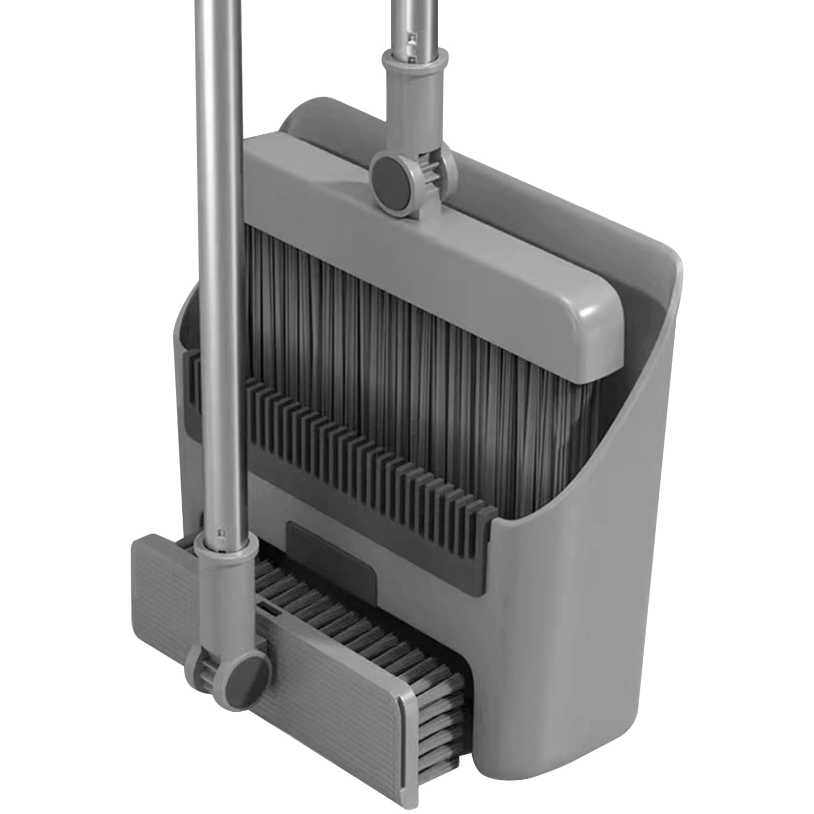 Ameble Grey Broom And Dustpan Set 3 In 1 90° Stand Up Heavy Duty Broom With Long Handle And 180 Degree Rotating For Indoor And Outdoor Cleaning