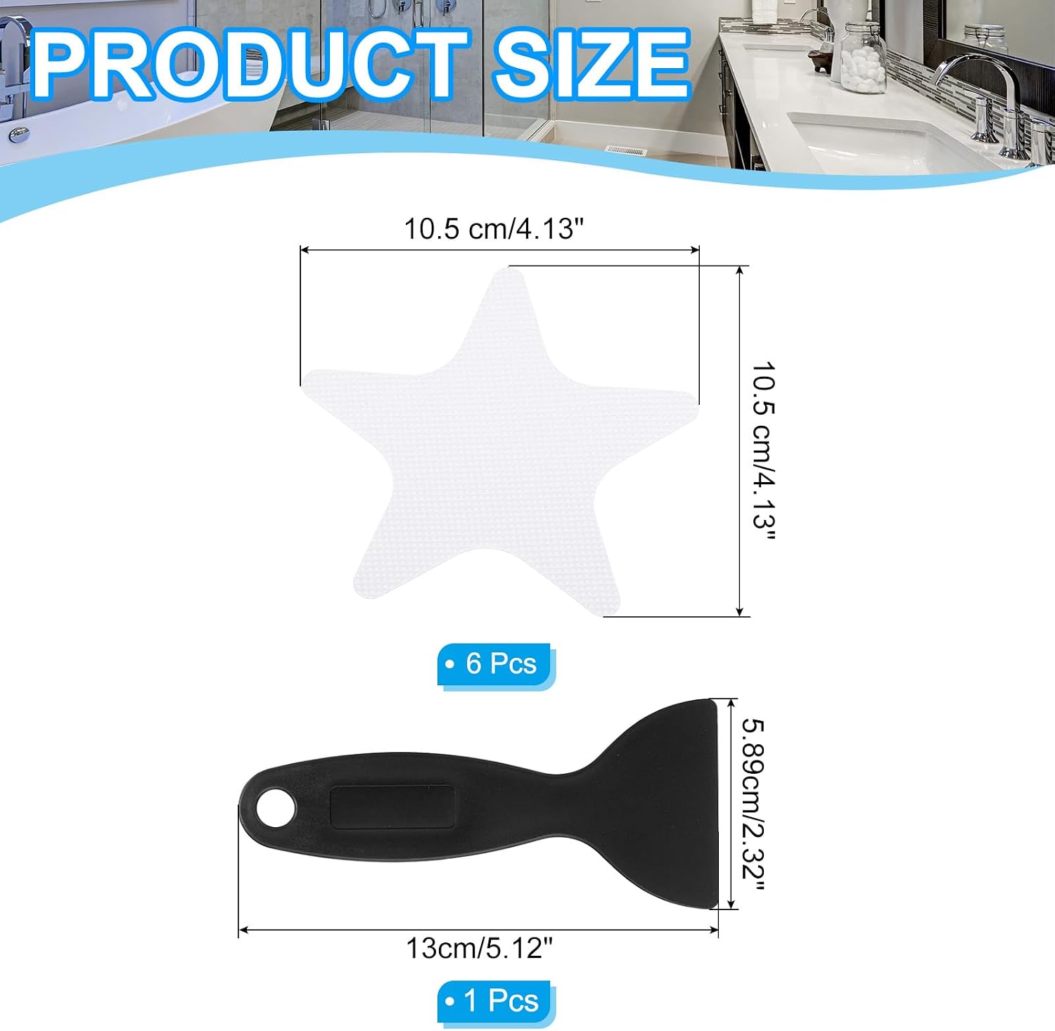 PATIKIL Bathtub Non Slip Stickers 4.13x4.13 Inch, 6 Pack Star Safety Shower Floor Anti Slip Stickers with Adhesive Decals Scraper for Bath Tub Shower Floor Stair, Clear