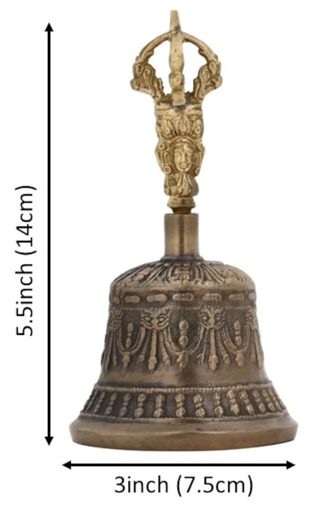 Purpledip Spiritual Buddhist Tibetan Brass Bell with Dorje Handle For Self Healing Meditation Prayer and Yoga, Religious Gift (10680) 2