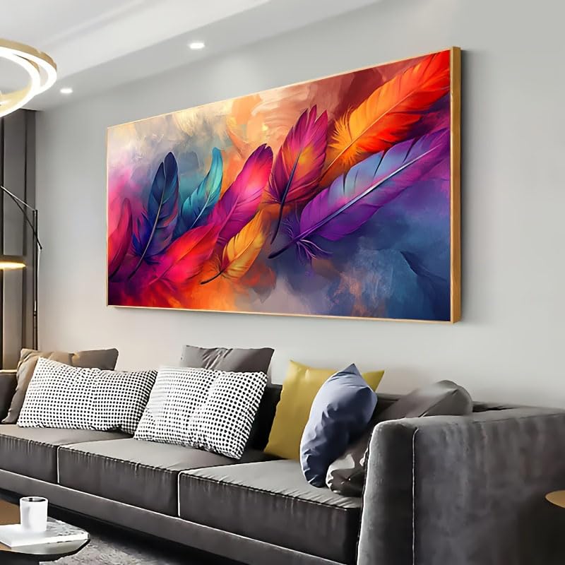 Lienzo de plumas de colores de 40x80cm que transforma la decoración de salones modernos 2